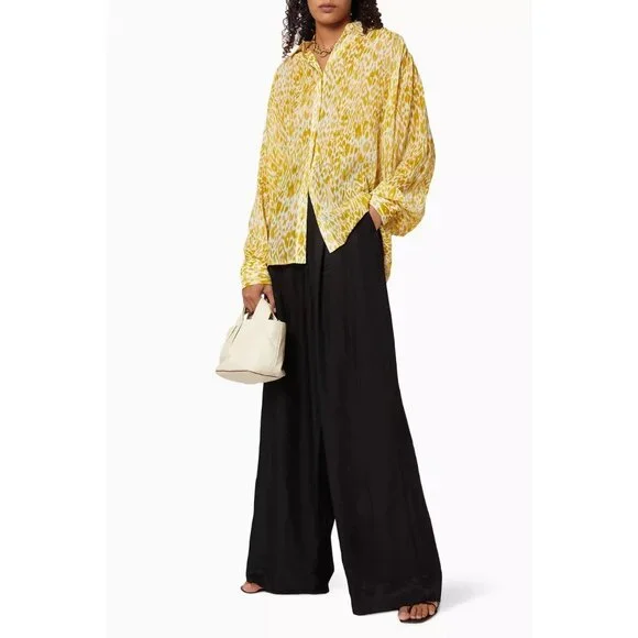 Anine Bing 100% Silk Caleb Shirt Leopard Animal Print Balloon Sleeve Oversized - Picture 6 of 16